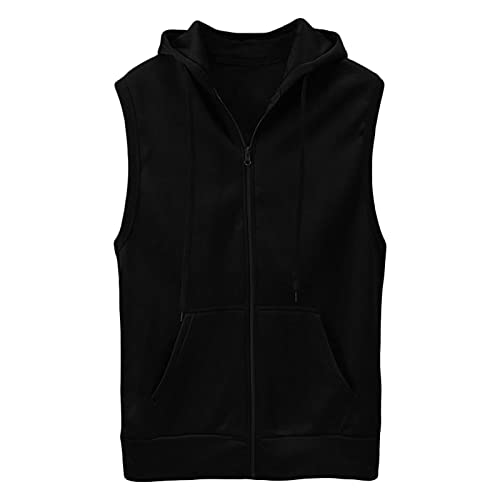 Maiyifu-GJ Zip Up Hoodie Tank Tops for Men Slim Fit Sleeveless Workout Hooded Shirt Casual Lightweight Zipper Hoodies Vests (Black,180/92A)