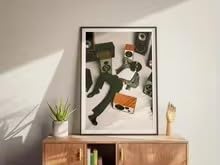 BMGKYAGL Decorazione murale a tema musica retrò – Poster con cuffie in vinile – Stampa estetica urbana – Uomo nero con altoparlanti (40x60 cm/Cornice interna)