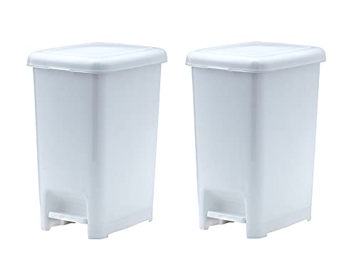 Image of Superio Slim Trash Can with Foot Pedal - 16 Gallon Step-On Trash Can, Tall Plastic Garbage Can, Extra Large Trash Can for Bathroom, Kitchen, Office, Patio, or Backyard - White Smoke, 2 Pack