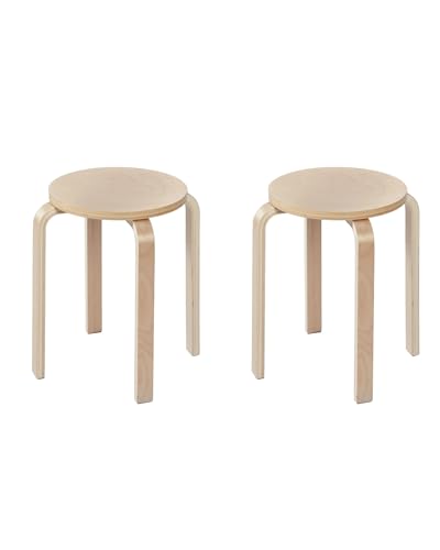 Xinyvee Tabouret Bois Lot de 2 Tabourets Empilables en Bois Tabouret Bas Rond pour Cuisine Salle à Manger Salon Café Maison Bureau Petit Tabouret en Bois...