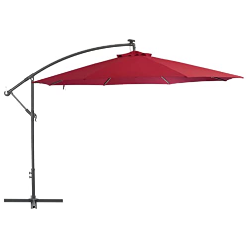 Parasol excentré 350 cm bordeaux en aluminium avec haute protection UV pour grand jardin
