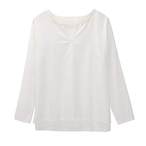 Linen Shirts for Men 3/4 Sleeve V Neck Pullover Henley Shirts Summer Solid Loose Fit Yoga Vocation Beach Shirts Tunic