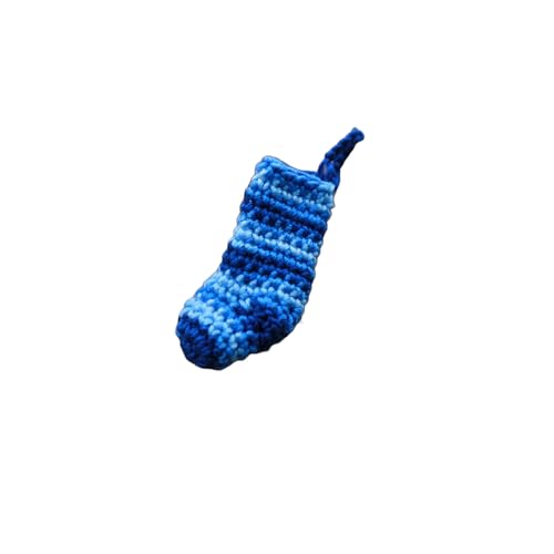 Miniature Striped Crochet Sock, Handmade Dollhouse Stocking, 4cm Long, 1 Sock (Blue)