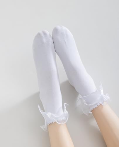 SRYL Women Lace Ankle Socks Ruffle Frilly Cotton Socks Trim Lace,Anklet socks Dress Socks Women or Girls,H043