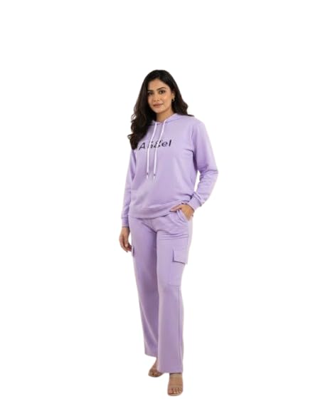 Lilac Angel-Print Hoodie & Cargo Jogger Co-ord Tracksuit Premium Athleisure Lounge Set for Women-image-21