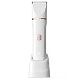 Risina Bikini Trimmer for Women, 2-in-1 Electric Shaver, IPX7 Waterproof, Gentle for Bikini Line & Sensitive Areas, Cordless Rechargeable for Legs Underarms Face, White Gift for Women, Teen Girl Gift