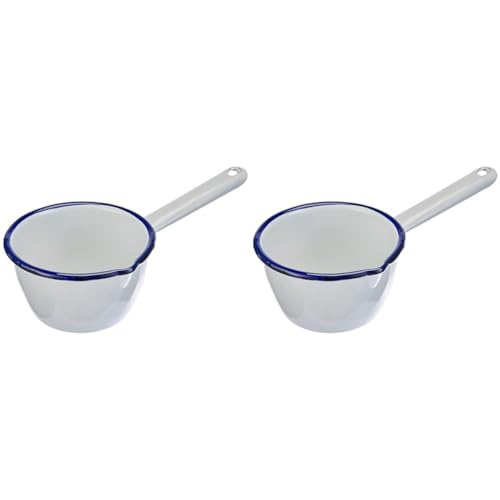 Ibili Blanca Conical Saucepan with Spout 10 cm White/Blue, Enamelled Steel, 10 x 10 x 6 cm (Pack of 2)