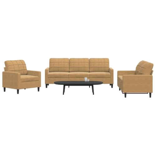 Gecheer 3-TLG. Sofagarnitur Sessel Couch Sofa Wohnzimmersofa Couchgarnitur Designsofa Sitzmöbel Polstermöbel mit Kissen Braun Samt 3278358