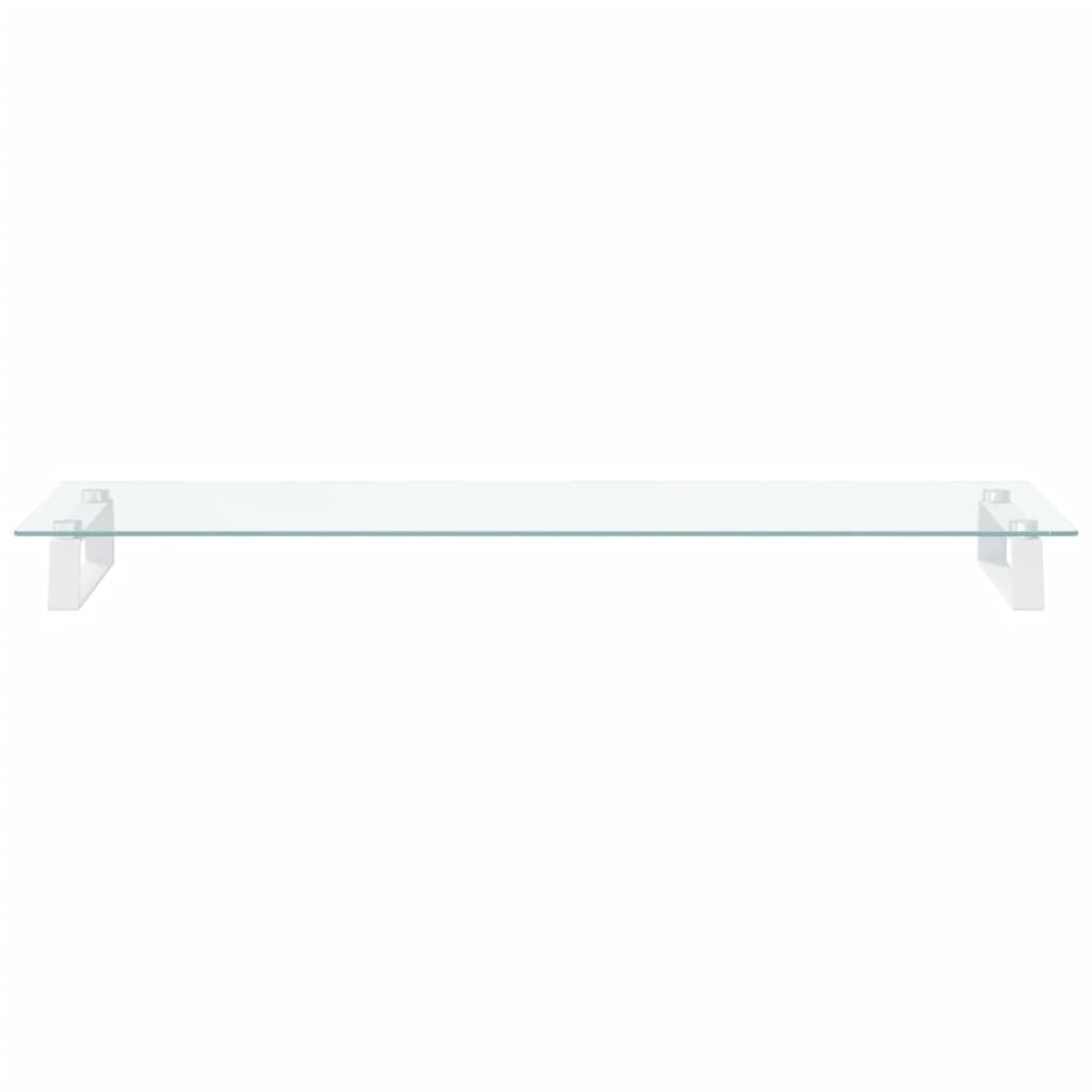 Soporte para monitor de cristal templado blanco y metal, 100 x 35 x 8 cm, soporte ergonómico para pantalla de escritorio y oficina en casa, 10 kg de capacidad de carga para oficina