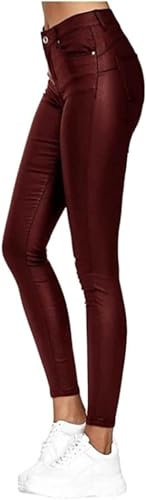 Pantalon aspect cuir fini brillant coupe skinny taille haute premium