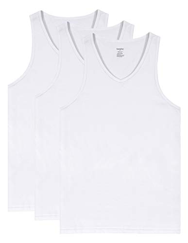 Indefini Men's Sleeveless V Neck Undershirts Cotton Fitted Tank Top A Shirts, 3 Pack of White - XXL