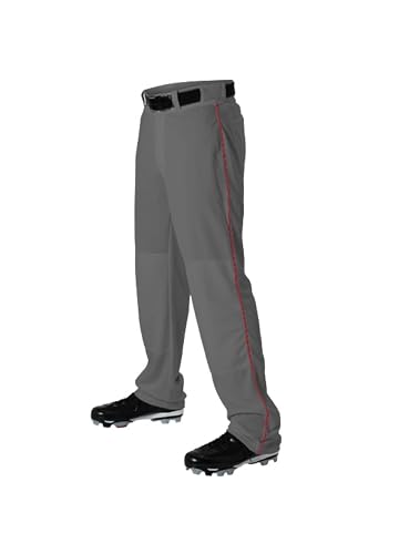 Alleson Athletic Men's Baseball Pants with Braid, Charcoal/Scarlet, Large - image 1