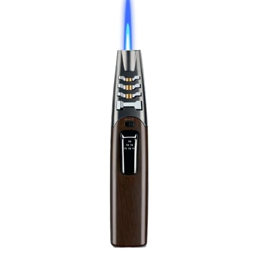 mnopx Encendedor de butano a Prueba de Viento, encendedores de antorcha Larga Recargables para Velas, Llama de Chorro Ajustable, Regalos de cumpleaños y Vacaciones para Mujeres y Hombres(Brown)