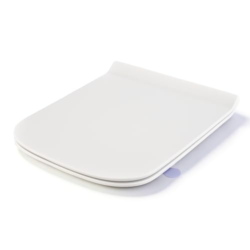 SREWOHS PRO Abattant WC Forme carrée Ultra-mince [COURT], Cuvette Toilette avec Frein de Chute, Lunette WC Blanche, siège de toilette universel de forme...