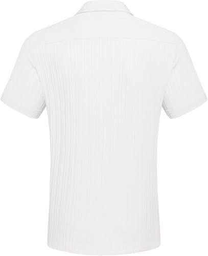 Image of Zombom Men's Casual Button Down Shirts Short Sleeve Poly Cotton Shirt Fashion Textured Beach Summer Shirts| Men Stylish Shirt | Men Fancy
