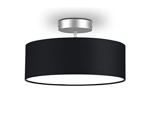 meineWunschleuchte Runde zeitlose Deckenleuchte mit Stoffschirm in Schwarz Ø 30cm - satinierte Abdeckung für blendfreies Lichtambiente