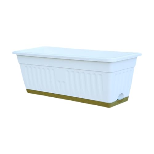 Pugermering - Jardinera rectangular para alféizar de ventana con agujeros de drenaje, color blanco