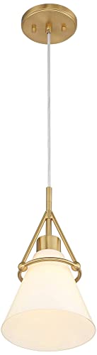 Possini Euro Design H-200309-10 GOLD Casmere Gold Metal Mini Pendant Light 7 1/2 Inch Wide Modern Frosted White Glass Cone Shade Fixture For Dining Room House Bedroom Kitchen Island Hallway Entryway High Ceilings thumb #5