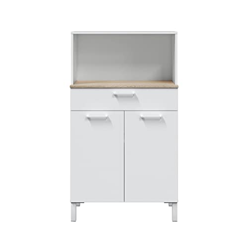 Alacena-de-Cocina-Aparador-Comedor-Mueble-Auxiliar-2-Puertas-1-Cajon-y-Estante-Interior-Acabado-en-Blanco-Artik-y-Roble-Canadian-Medidas-72-cm-Ancho-x-126-cm-Alto-x-40-cm-Fondo