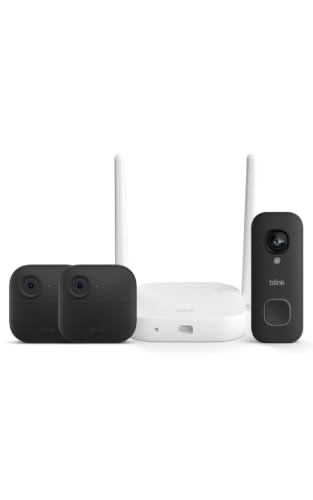 Image of Blink Outdoor XR+ and Wired Doorbell 2K+ - Extended range wireless Outdoor 4 camera and 2K hardwired doorbell. Sync Module XR+ included - 2 camera system + doorbell