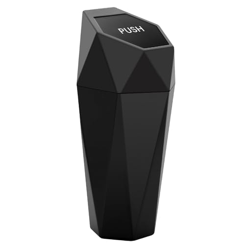 Image of Ginsco Car Trash Can with Lid, Cup Holder Garbage Can for Car, Garbage Bin Cars Accessories for Interior, Leakproof Small Trash Bin, Mini Trash Can for Cars, Home, Bedroom, Office(Black)