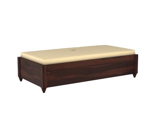 Image of ONIJA Solid Sheesham Wood Diwan Sofa Cum Bench Without Seating Cushion & Pillows | Modern Wooden Daybed for Living Room, Bedroom & Home Decor (Walnut Finish)