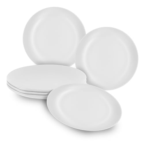 Spetebo Piatti piani in ceramica bianca opaca, set da 6 pezzi, piatti piani in ceramica, diametro 26 cm, piatti in ceramica, piatti da insalata, servizio da 6 persone, lavabili in lavastoviglie