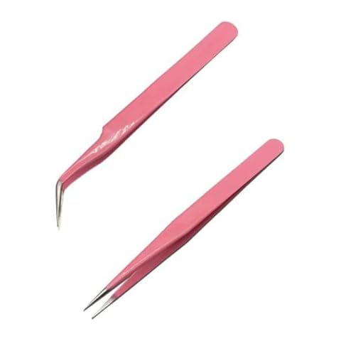 2 Pcs Eyelash Extension Tweezers, Nail Art Tweezers, Stainless Steel Straight and Curve Tip Tweezers, for Eyelash Extensions Cover