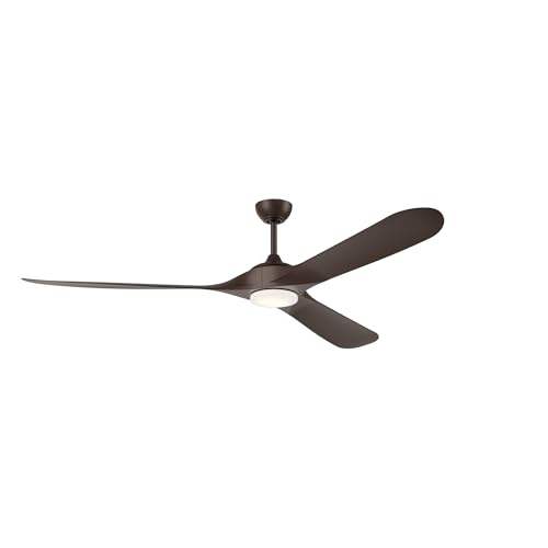 KICHLER 80 Inch Mylo Weather+ Ceiling Fan with Satin Etch Cased Opal Glass in Satin Natural Bronze, Modern, 6-Speed Remote Control, 310680SNB