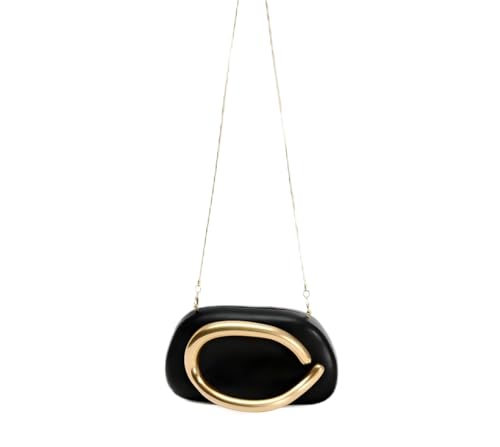 Image of Evening Acrylic Clutch Purses for Women Evening Handbags Crossbody Purse PU Leather with Gold Oval Accent