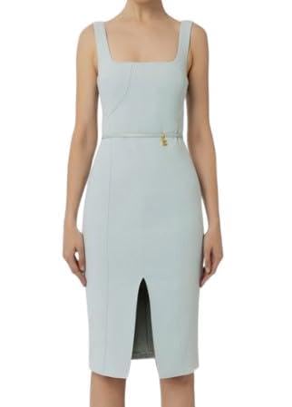 Elisabetta Franchi Minivestido combinado con camisa de doble georgette de viscosa y falda de doble crepe elástico, Agua., 40