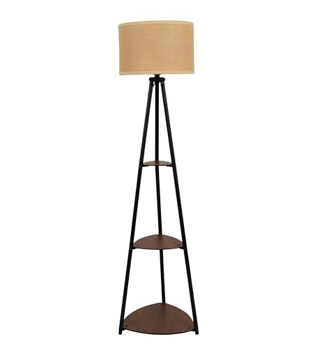 Image of AKWAY Bamboo Tripod Floor Lamp for Living Room Cane Floor Lamp for Home Rattan for Living Room Standing Lamp Wooden Floor Standing lamp for Bedroom (Bulb Not Included) (Tripod Shelf Jute 12 inchx8 inch)