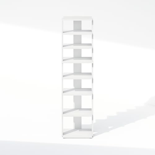 Image of Furinno Turn-N-Tube Corner Shelf, 8-Tier Display Rack, Vertical Corner Storage Rack, Space Saving Organization and Storage, Entryway, Living Room, Closet, White