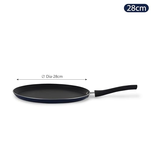 Image of CELLO Platina Aluminium Non-Stick Induction Base Dosa Tawa 28CM with Bakelite Handle, Blue | Heavy Base, PFOA Free & Dishwasher Safe, Gas Stove & Induction Compatible | Perfect for Roti Dosa Chila