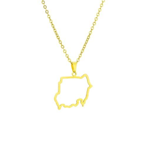 Carte de la République du Soudan collier pendentif pour femmes en acier doré