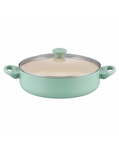 RACO SmartStart Ceramic Nonstick Induction Covered Sauteuse 30 cm, Lichen - PFAS-Free Ceramic Nonstick for Effortless Release - Even Heating with Tempered Glass Lid - 5.7 Litre Capacity