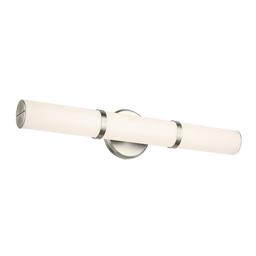 Image of Kichler Rosh 24.25 inch LED Bathroom Vanity Light Fixture with White Glass in Brushed Nickel, Modern Minimalist Bath Bar for Mirror Lighting (24.25 inch W x 5 inch H), 55188NILED