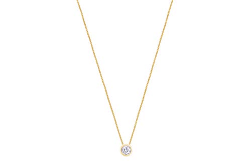 The Jewel Zone Round Cut White Cubic Zirconia Bezel Set Solitaire Pendant Necklace In 14K Solid Gold (1 Cttw) #TOP3