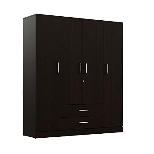 Wakefit Wardrobe | 1 Year Warranty | Engineered Wood Almirah, Cupboard for Clothes Storage | 4 Door, 1 Drawer, 1 Hanging Space | Organza Plus - Wenge