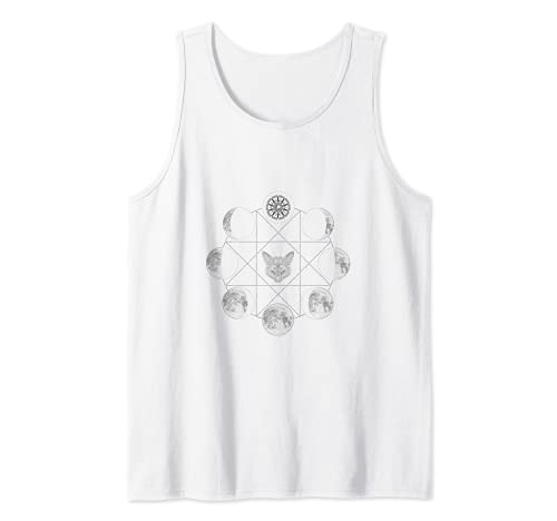 Moon Phase Minimalist Fox Tattoo Geometric Spiritual Art Tank Top