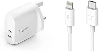 Belkin Boost Charge USB-C Wall Charger 20W + 4 ft USB-C to Lightning Cable (Fast Charger for iPhone 14/14 Plus, 14 Pro, 14 Pro Max, 13, 13 Pro/Pro Max, 13 mini, iPad Air 2020, 8th gen.)