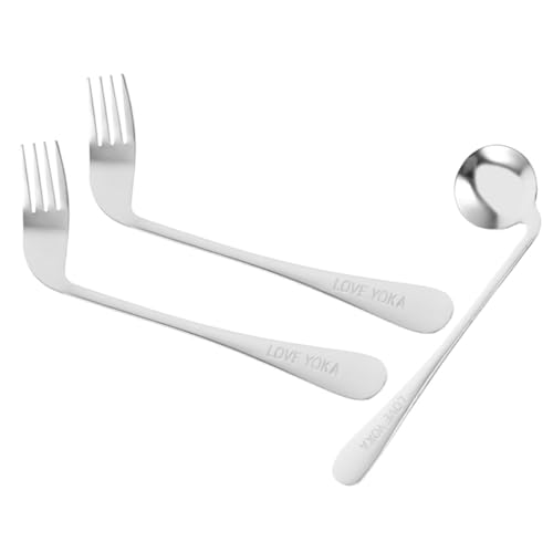 FOMIYES Stainless Steel Elderly Care Utensils Set Angled Spoon Fork Adaptive Feeding Tools for Seniors