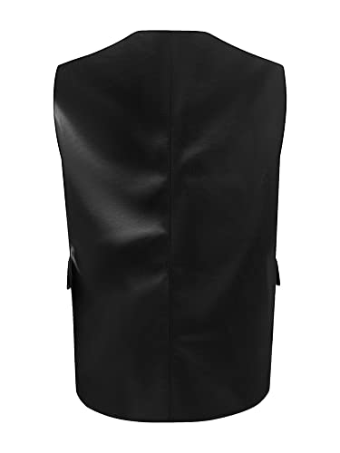 Keomud Faux Leather Vest For Women Sleeveless Open Front Pu Leather Vest Jacket With Pockets Black Large #TOP1