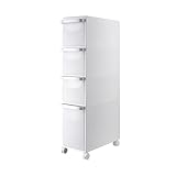 [Base roulante silencieuse] : Ce meuble de rangement fin pour salle de bain est doté de quatre roulettes silencieuses à la base, assure un mouvement silencieux et un coulissement fluide, facilitant ainsi le nettoyage et le déplacement.