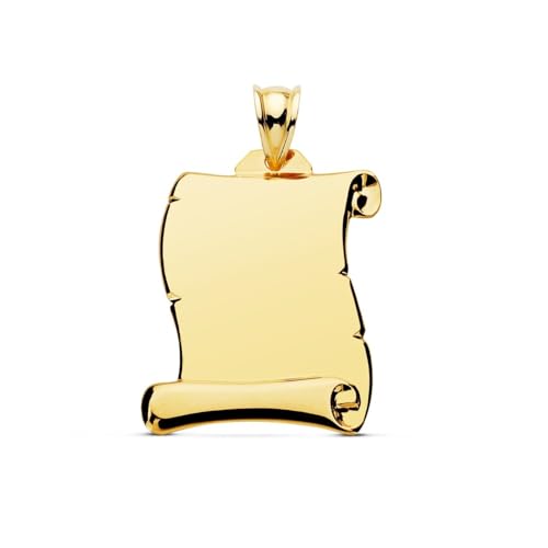 Pergamino Placa Colgante en Oro 9k de 28mm con acabado liso y brillo de alta joyería