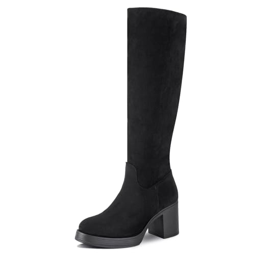 Image of Shoe'N Tale Platform Knee High Boots for Women Block Chunky Heel Round Toe Side Zipper Tall Boots