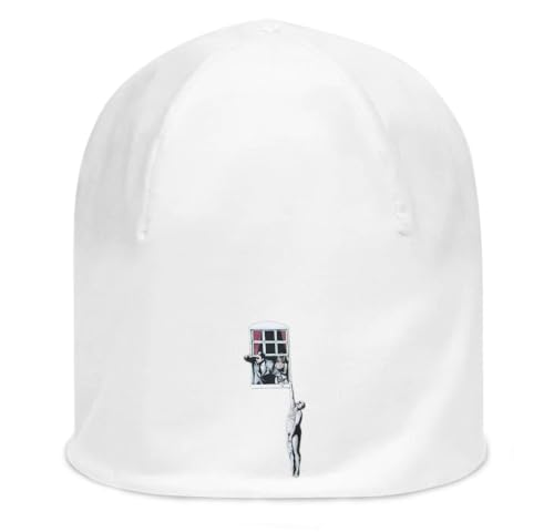 Bonnet extensible Banksy Street Art blanc en coton fin : fini les bonnets qui serrent la tête