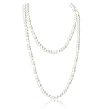 Long Pearl Necklace,Classic 1920s Fashion Faux Flapper Pearls,White Artificial Pearls Long Sweater Chain Beaded Necklace,Elegant Costume Jewelry for Women Girls Bridal Wedding Banquet Party(150CM)