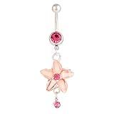 AMDXD Piercing de ombligo de acero quirúrgico, con colgante de flores, plátano, con cristales, joyería para el cuerpo para mujeres y niñas, Acero inoxidable, Circonia cúbica