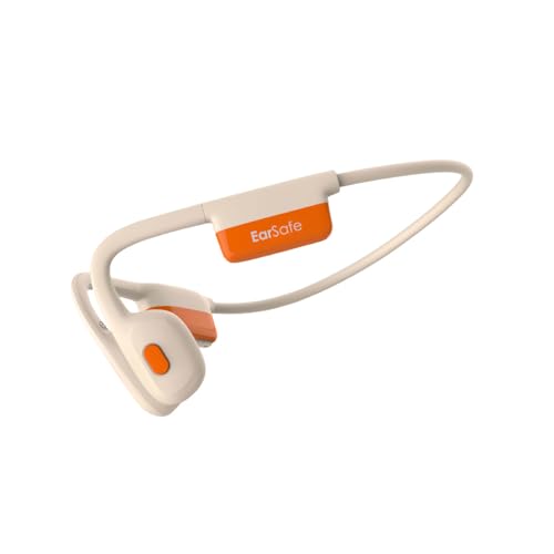 Image of ng Earsafe Pro Mini Bone Conduction Headphone, Bluetooth Wireless Open Ear Design, IPX6 Waterproof V5.3 Headphone for Sport & Cycling & Workout, 10min Fast Charge, 9h Playtime, Lightweight (Beige)